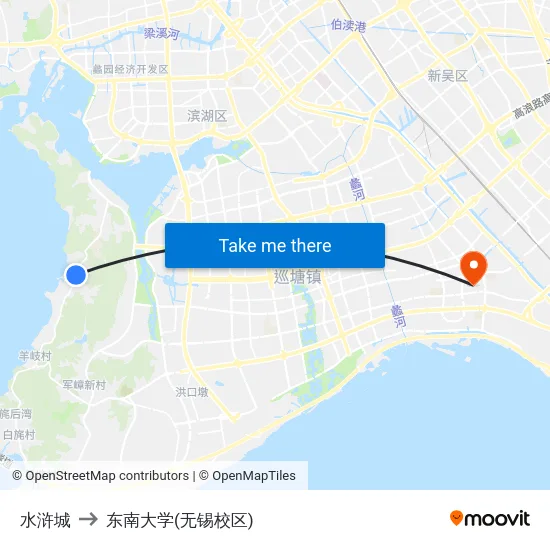 水浒城 to 东南大学(无锡校区) map