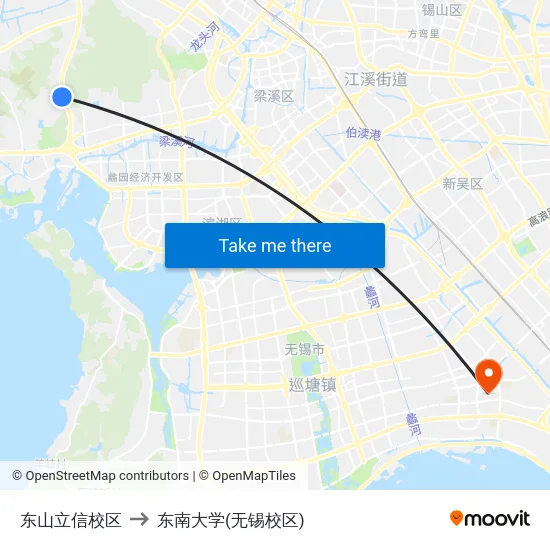 东山立信校区 to 东南大学(无锡校区) map