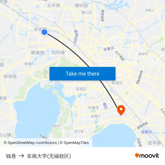 钱巷 to 东南大学(无锡校区) map