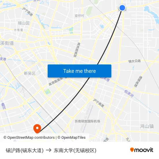 锡沪路(锡东大道) to 东南大学(无锡校区) map