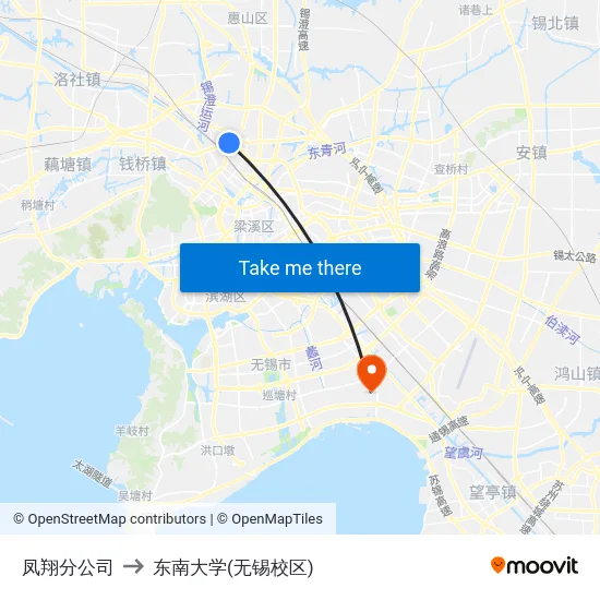 凤翔分公司 to 东南大学(无锡校区) map