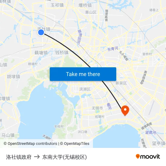 洛社镇政府 to 东南大学(无锡校区) map