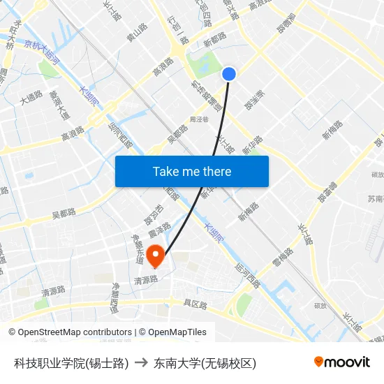 科技职业学院(锡士路) to 东南大学(无锡校区) map