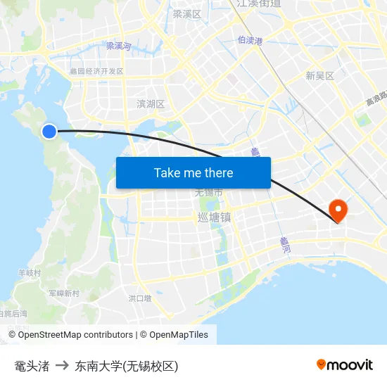 鼋头渚 to 东南大学(无锡校区) map