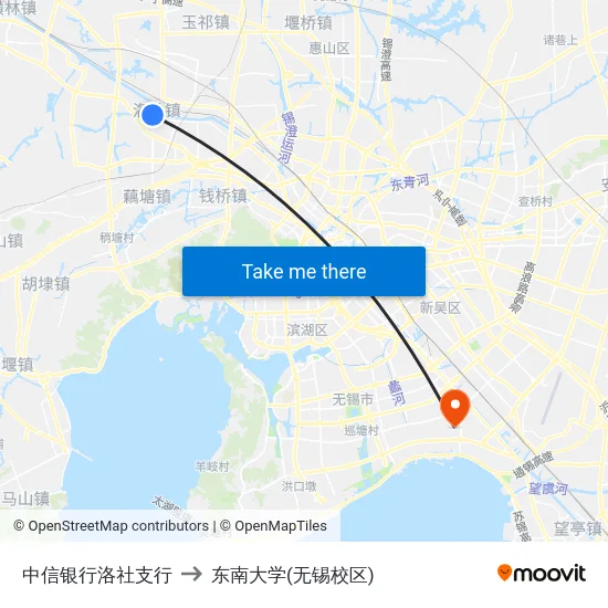 中信银行洛社支行 to 东南大学(无锡校区) map
