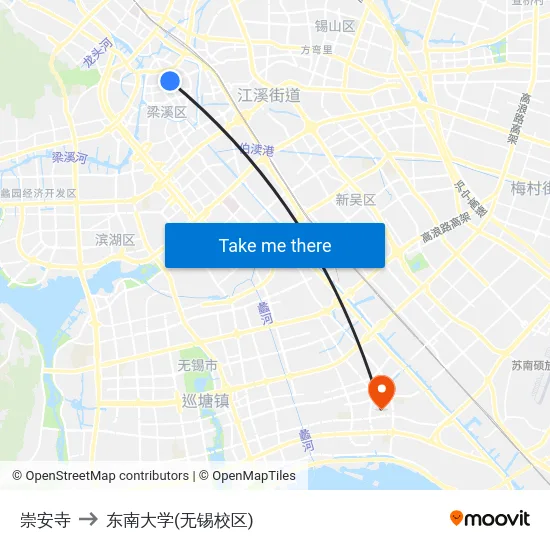 崇安寺 to 东南大学(无锡校区) map