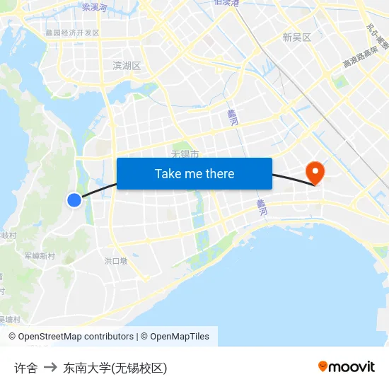 许舍 to 东南大学(无锡校区) map