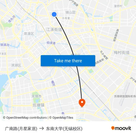 广南路(月星家居) to 东南大学(无锡校区) map
