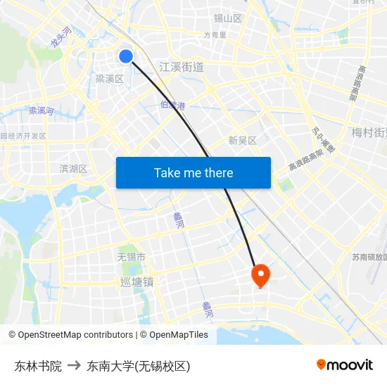 东林书院 to 东南大学(无锡校区) map