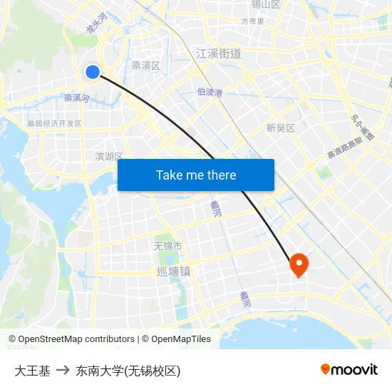 大王基 to 东南大学(无锡校区) map