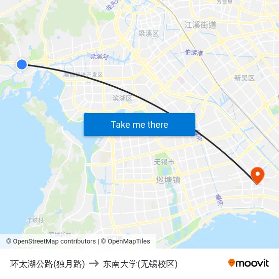 环太湖公路(独月路) to 东南大学(无锡校区) map