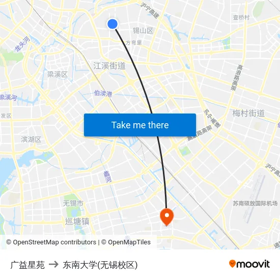 广益星苑 to 东南大学(无锡校区) map