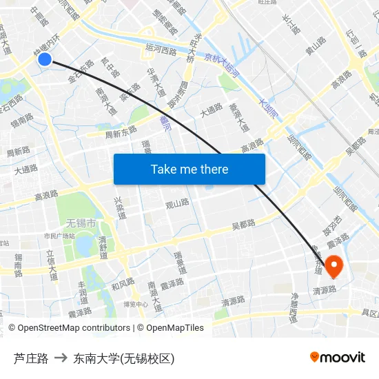 芦庄路 to 东南大学(无锡校区) map