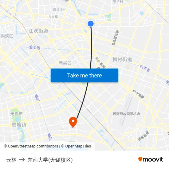 云林 to 东南大学(无锡校区) map