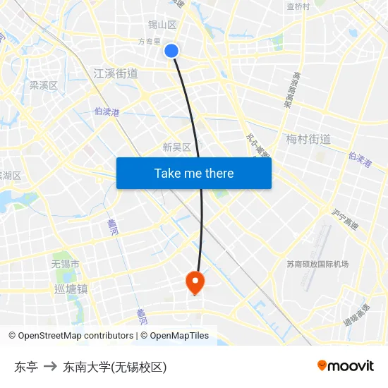 东亭 to 东南大学(无锡校区) map