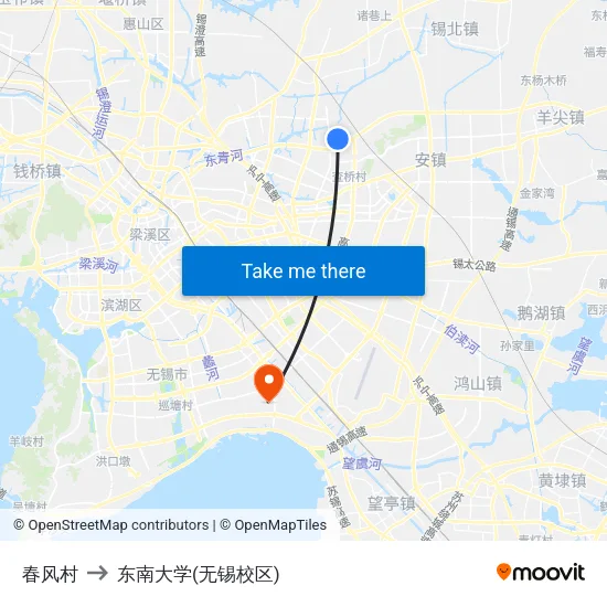 春风村 to 东南大学(无锡校区) map