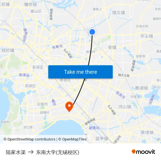 陆家水渠 to 东南大学(无锡校区) map