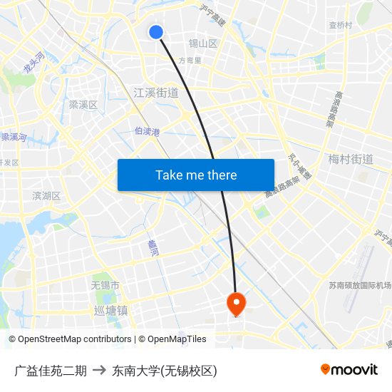 广益佳苑二期 to 东南大学(无锡校区) map