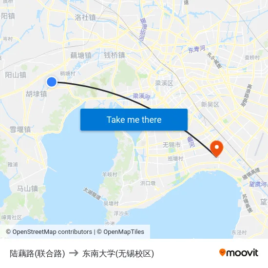 陆藕路(联合路) to 东南大学(无锡校区) map