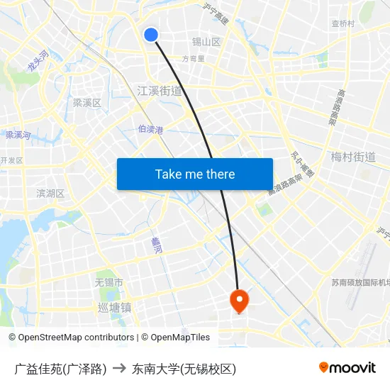 广益佳苑(广泽路) to 东南大学(无锡校区) map