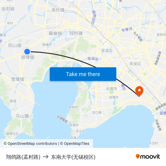 翔鸽路(孟村路) to 东南大学(无锡校区) map