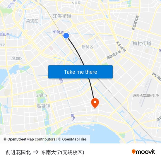 前进花园北 to 东南大学(无锡校区) map