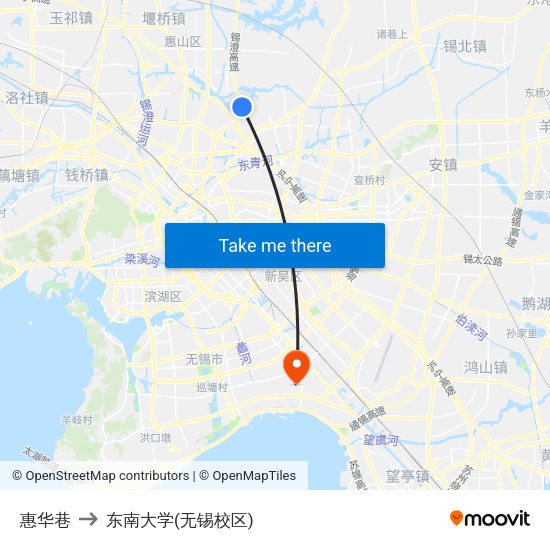 惠华巷 to 东南大学(无锡校区) map