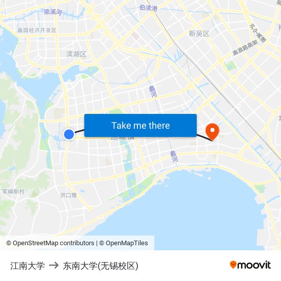 江南大学 to 东南大学(无锡校区) map