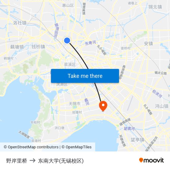 野岸里桥 to 东南大学(无锡校区) map