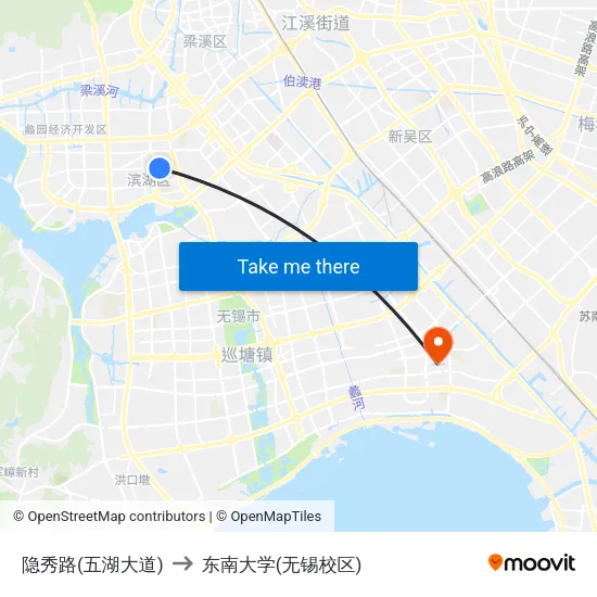 隐秀路(五湖大道) to 东南大学(无锡校区) map