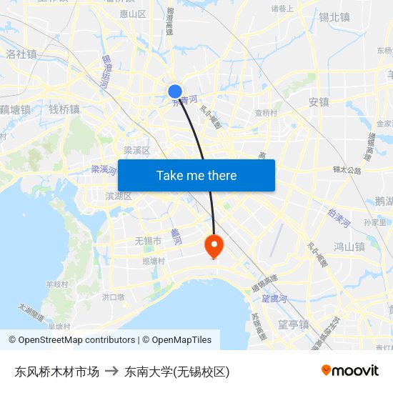 东风桥木材市场 to 东南大学(无锡校区) map