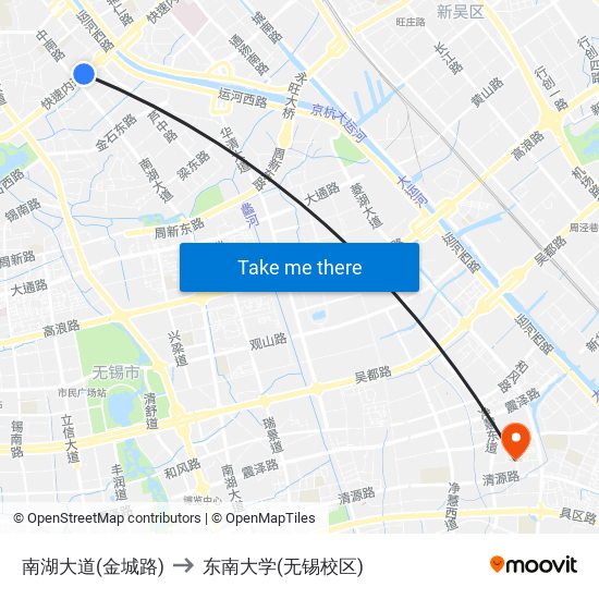 南湖大道(金城路) to 东南大学(无锡校区) map