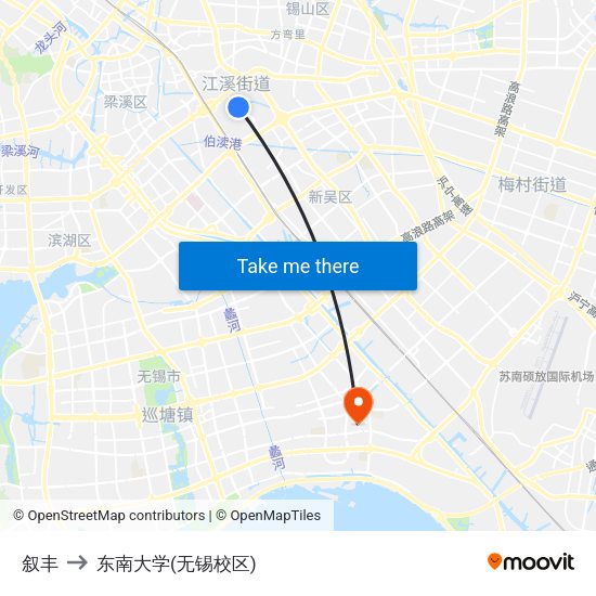 叙丰 to 东南大学(无锡校区) map