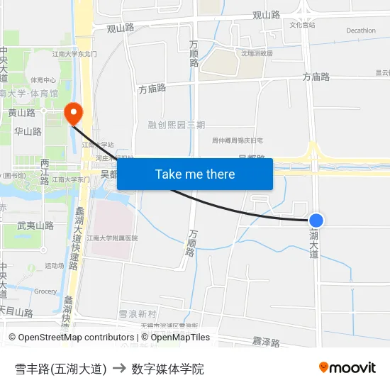 雪丰路(五湖大道) to 数字媒体学院 map
