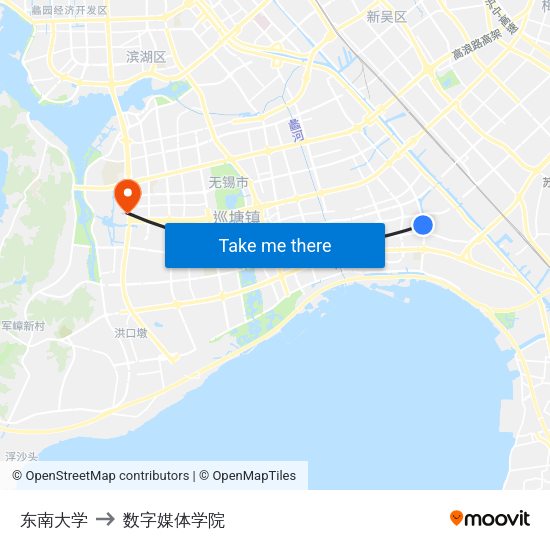东南大学 to 数字媒体学院 map