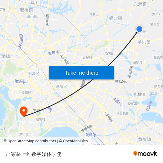 严家桥 to 数字媒体学院 map