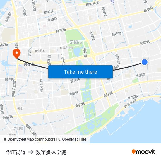 华庄街道 to 数字媒体学院 map