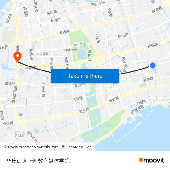 华庄街道 to 数字媒体学院 map