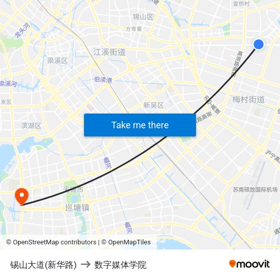 锡山大道(新华路) to 数字媒体学院 map
