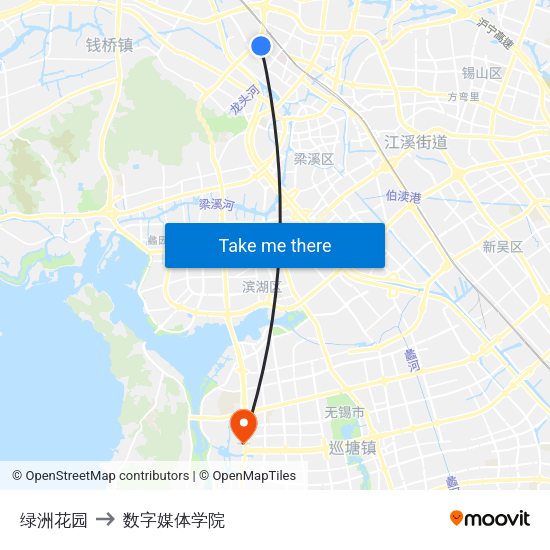 绿洲花园 to 数字媒体学院 map