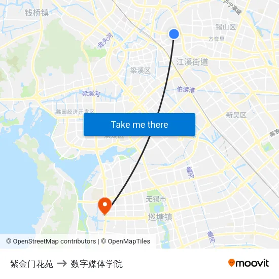 紫金门花苑 to 数字媒体学院 map