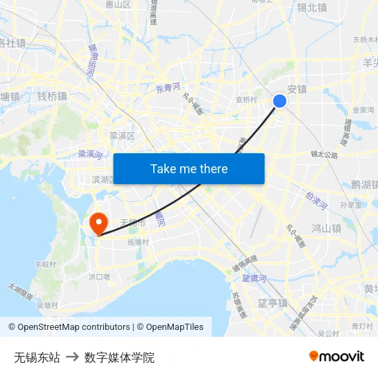 无锡东站 to 数字媒体学院 map