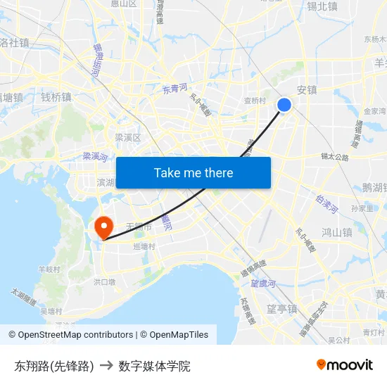 东翔路(先锋路) to 数字媒体学院 map