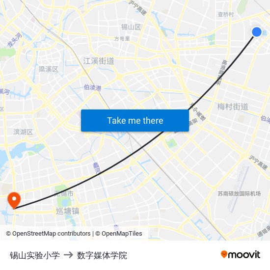 锡山实验小学 to 数字媒体学院 map