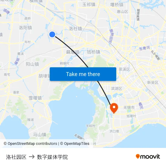 洛社园区 to 数字媒体学院 map