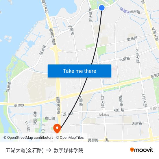 五湖大道(金石路) to 数字媒体学院 map