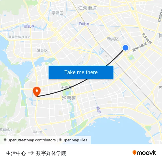 生活中心 to 数字媒体学院 map