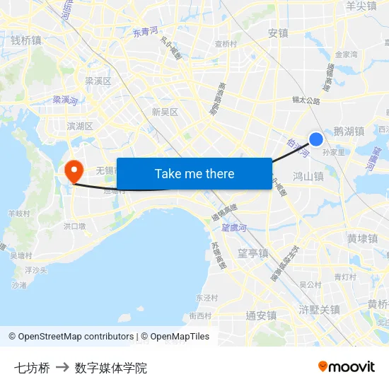 七坊桥 to 数字媒体学院 map