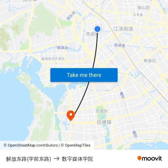 解放东路(学前东路) to 数字媒体学院 map