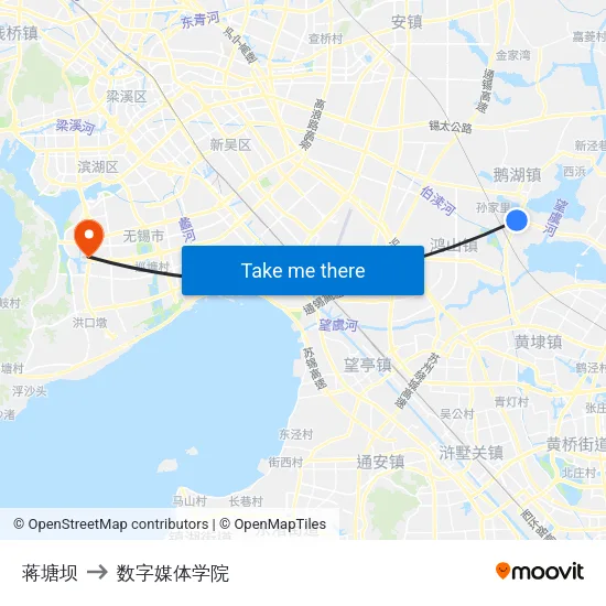 蒋塘坝 to 数字媒体学院 map